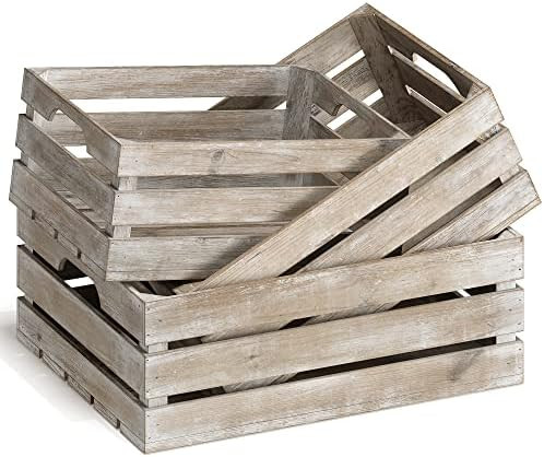 Amazon.com: Barnyard Designs Rustic Wood Nesting Crates with Handles Decorative Farmhouse Wooden ... | Amazon (US)