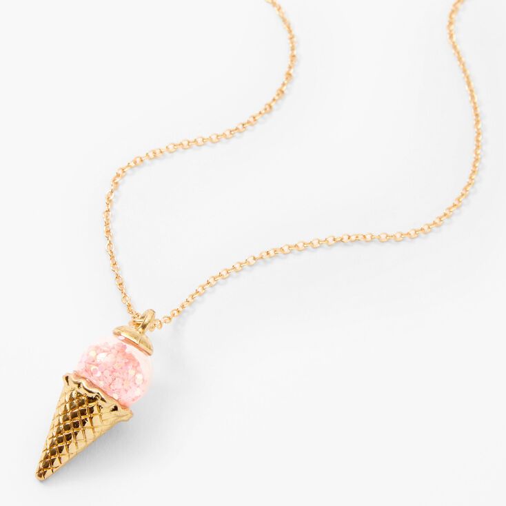 Gold Glitter Ice Cream Cone Pendant Necklace | Claire's (US)