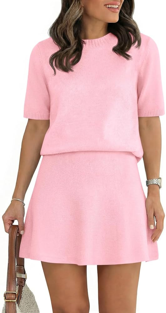 Saodimallsu Womens Lounge Sets Short Sleeve Sweater Summer Outfits 2 Piece Skirt Sets Mini Skirts... | Amazon (US)