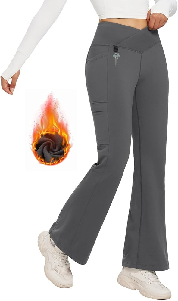 BALEAF Women's Fleece Lined Pants Winter Thermal Water Resistant Crossover Flare Leggings Warm Bo... | Amazon (US)