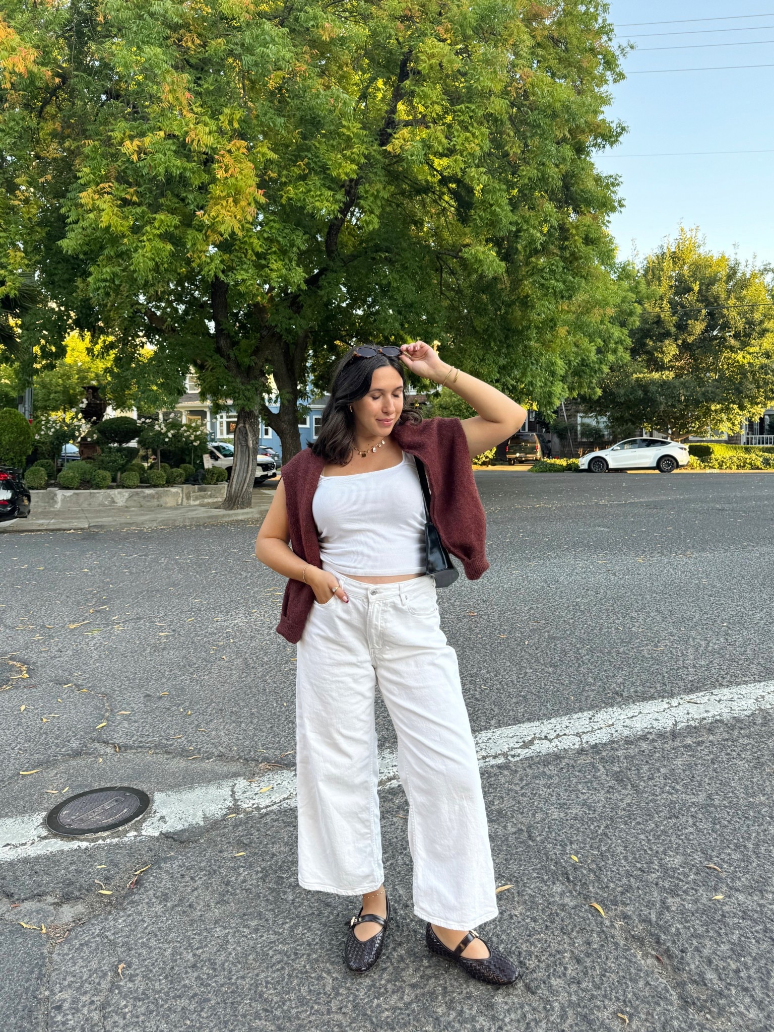 a fall outfit on repeat! | maternity outfit, fall outifts, white jeans, white pants, ballet flats, ballerina flats, dolce vita shoes, fall shoes, flats, white tank, easy outfit 

#LTKSeasonal #LTKShoeCrush #LTKStyleTip