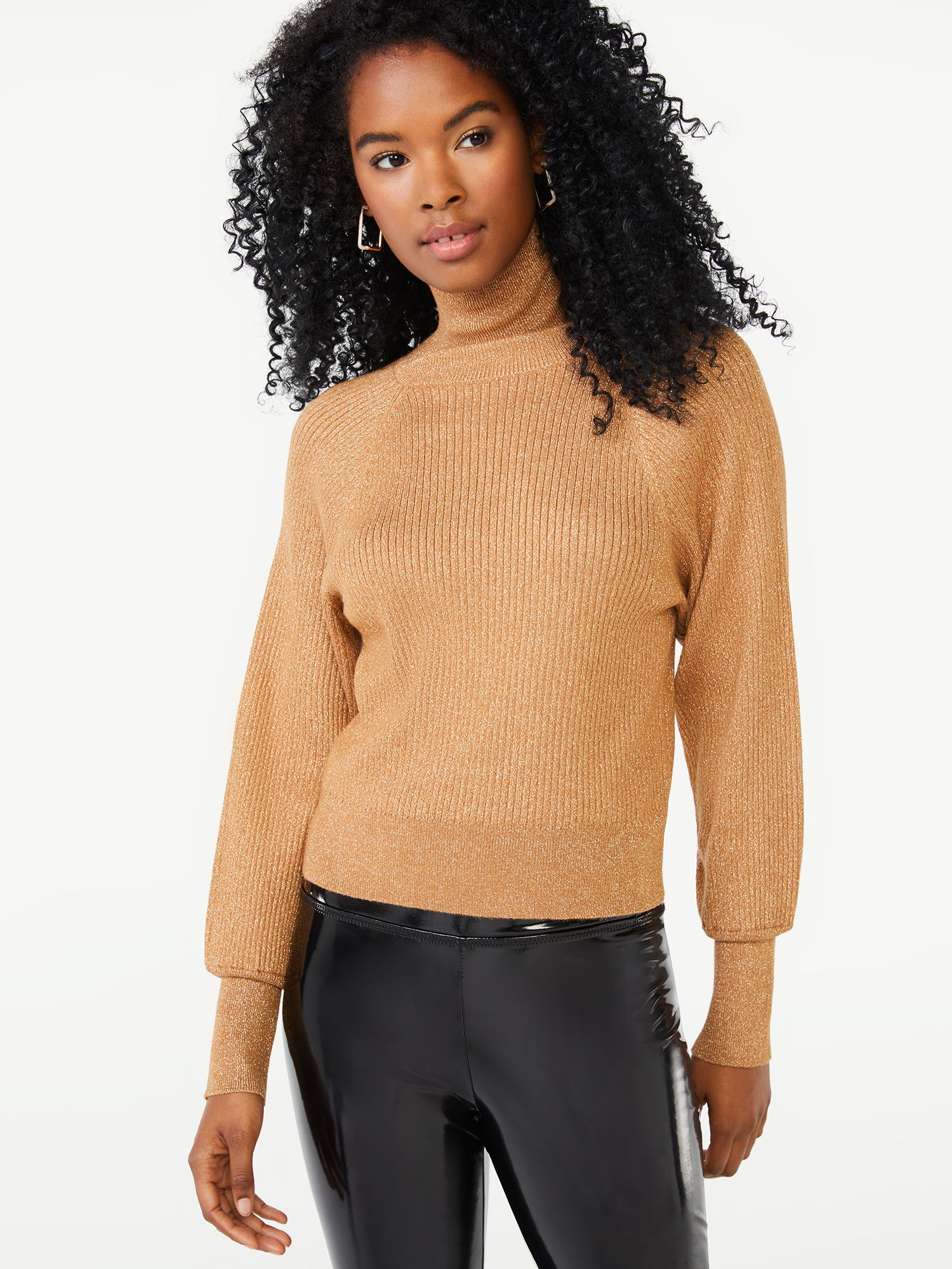 Scoop Women's Metallic Turtleneck Sweater - Walmart.com | Walmart (US)