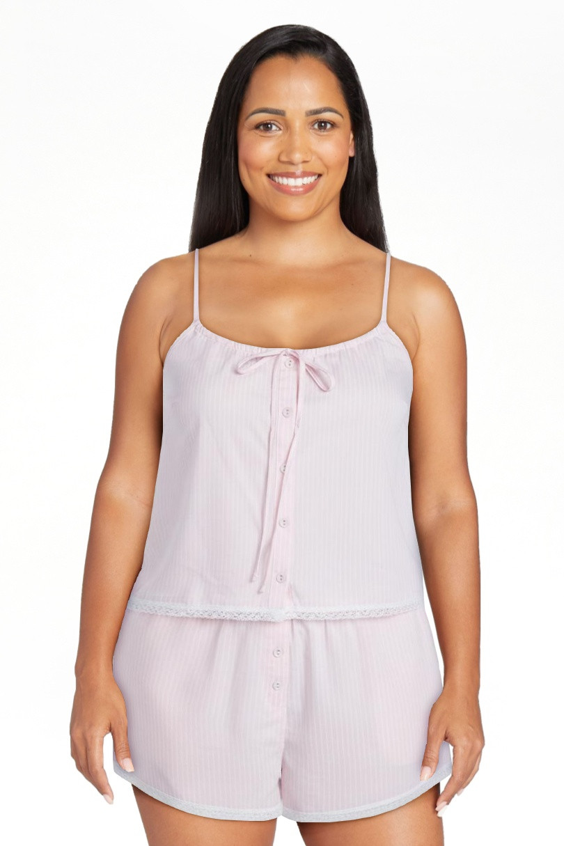 Joyspun Women's Poplin Cami and Shorts Sleep Set with Lace Trim, 2-Piece, Sizes XS-3X | Walmart (US)