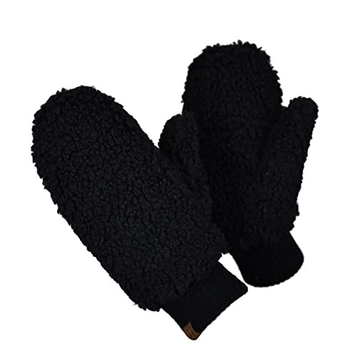 C.C Women's Faux Fur Wrist Length Fingerless Sherpa Lined Convertible Mittens Gloves- Sherpa Black | Amazon (US)