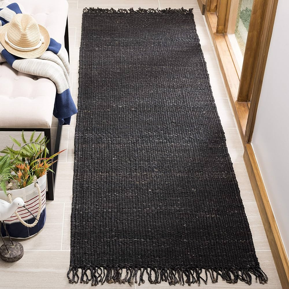 SAFAVIEH Natural Fiber Collection Runner Rug - 2'6" x 12', Black, Handmade Boho Fringe Woven Jute... | Amazon (US)