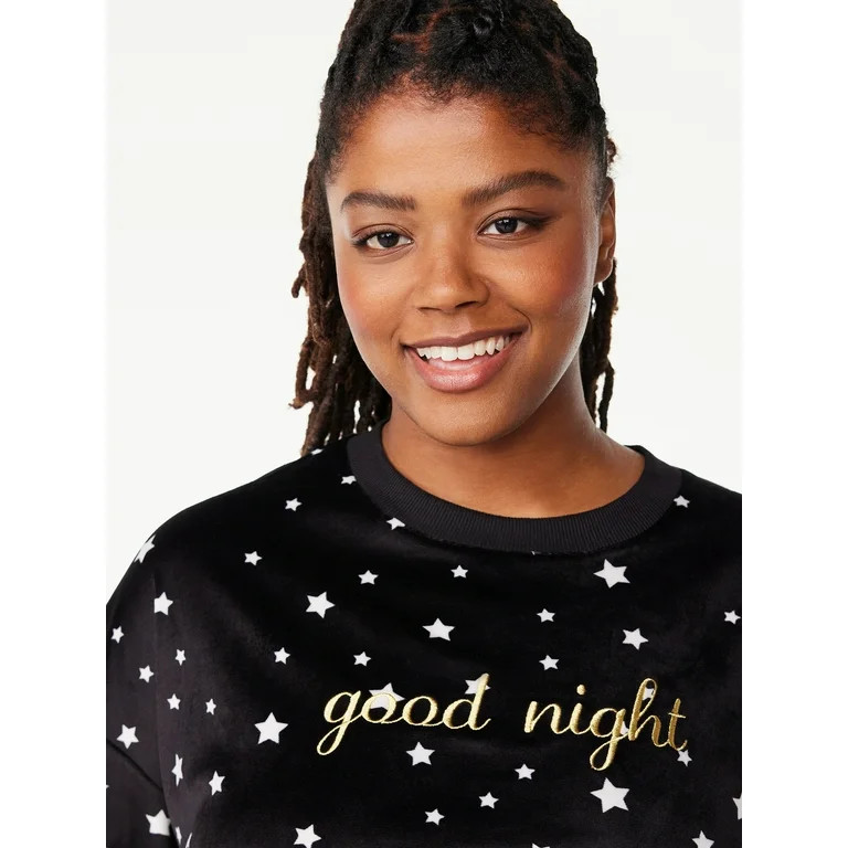 Joyspun Women's Embroidered Stretch Velour Top and Joggers Pajama Set with Socks, 3-Piece, Sizes ... | Walmart (US)