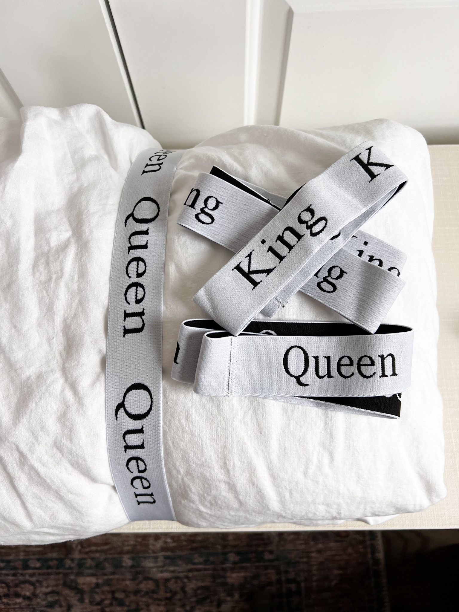 These bedding bands are stretchy enough to fit over a full set (sheets, duvet, pillowcases) and keep everything so organized!! Using them for quilts in our closet too! 

#LTKhome #LTKfindsunder50 #LTKfamily