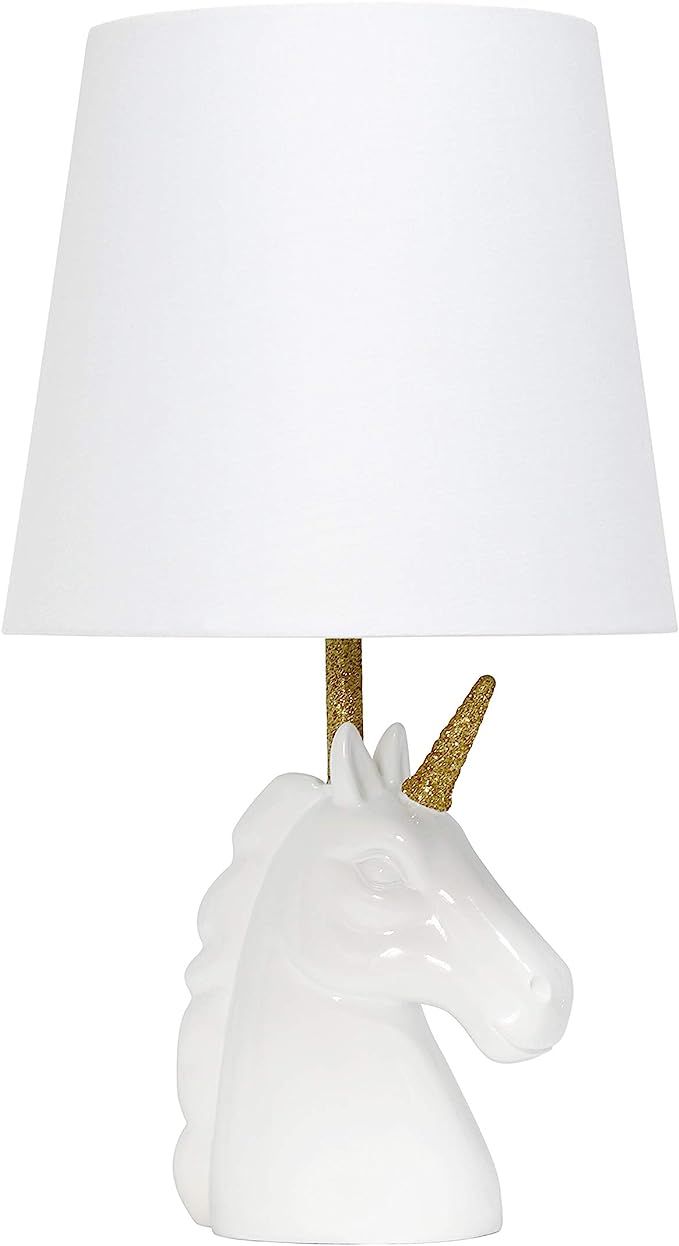 Simple Designs LT1078-WHT Sparkling Matte Unicorn Table Lamp, White | Amazon (US)