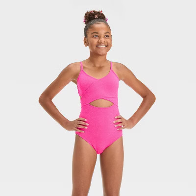 Girls' Solid Sea Life One Piece Swimsuit - art Class™ Pink | Target