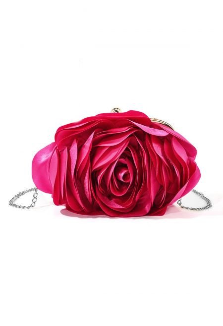 3D Rose Petal Satin Clutch in Magenta | Chicwish