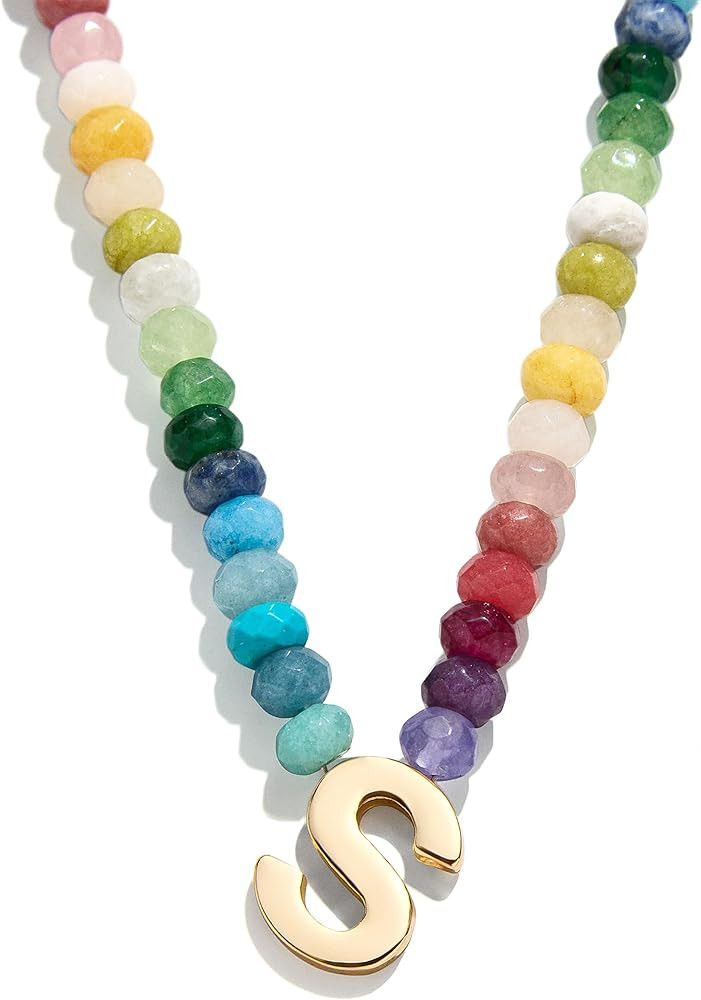 BaubleBar Semi-Precious Block Initial Necklace for Women - Colorful Personalized Necklaces, Custo... | Amazon (US)