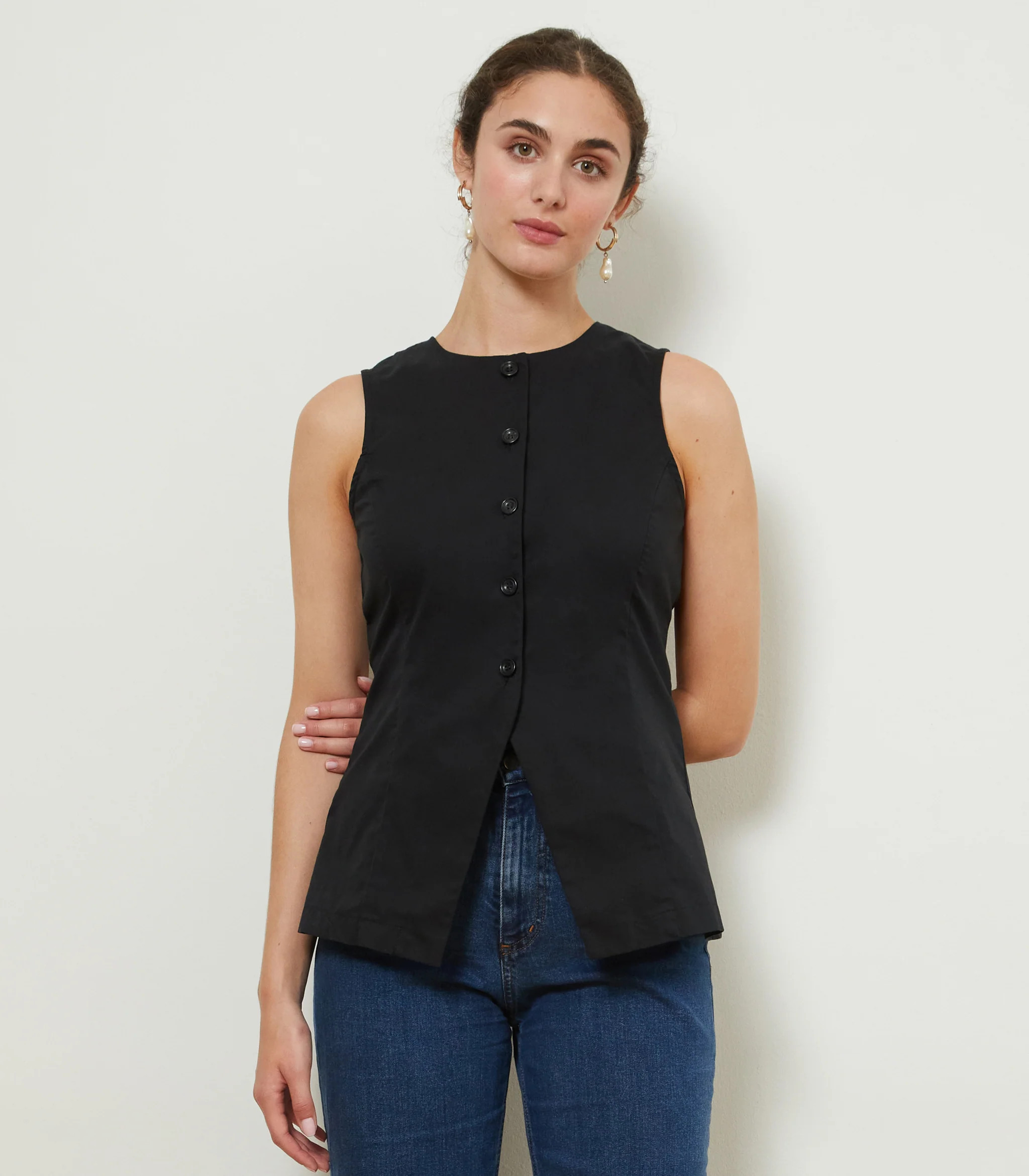Marissa Long Fitted Vest - Black | Loup