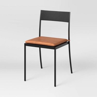 Clion Metal Dining Chair Black/Caramel Faux Leather - Threshold&#8482; | Target