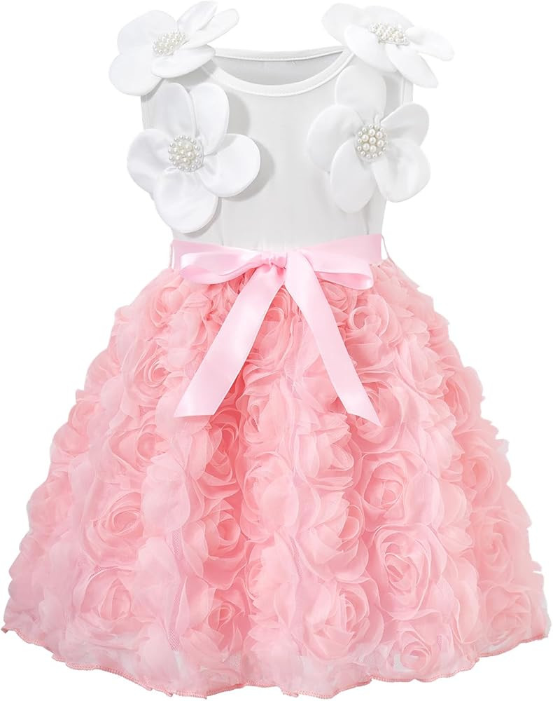 Girls Tulle Dress Toddler Flutter Sleeve Tutu Dress Summer Flower Birthday Party Princess Dresses | Amazon (US)