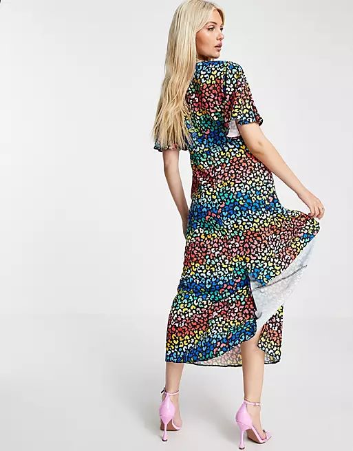 John Zack exclusive flutter sleeve midi dress in multi leopard print | ASOS | ASOS (Global)