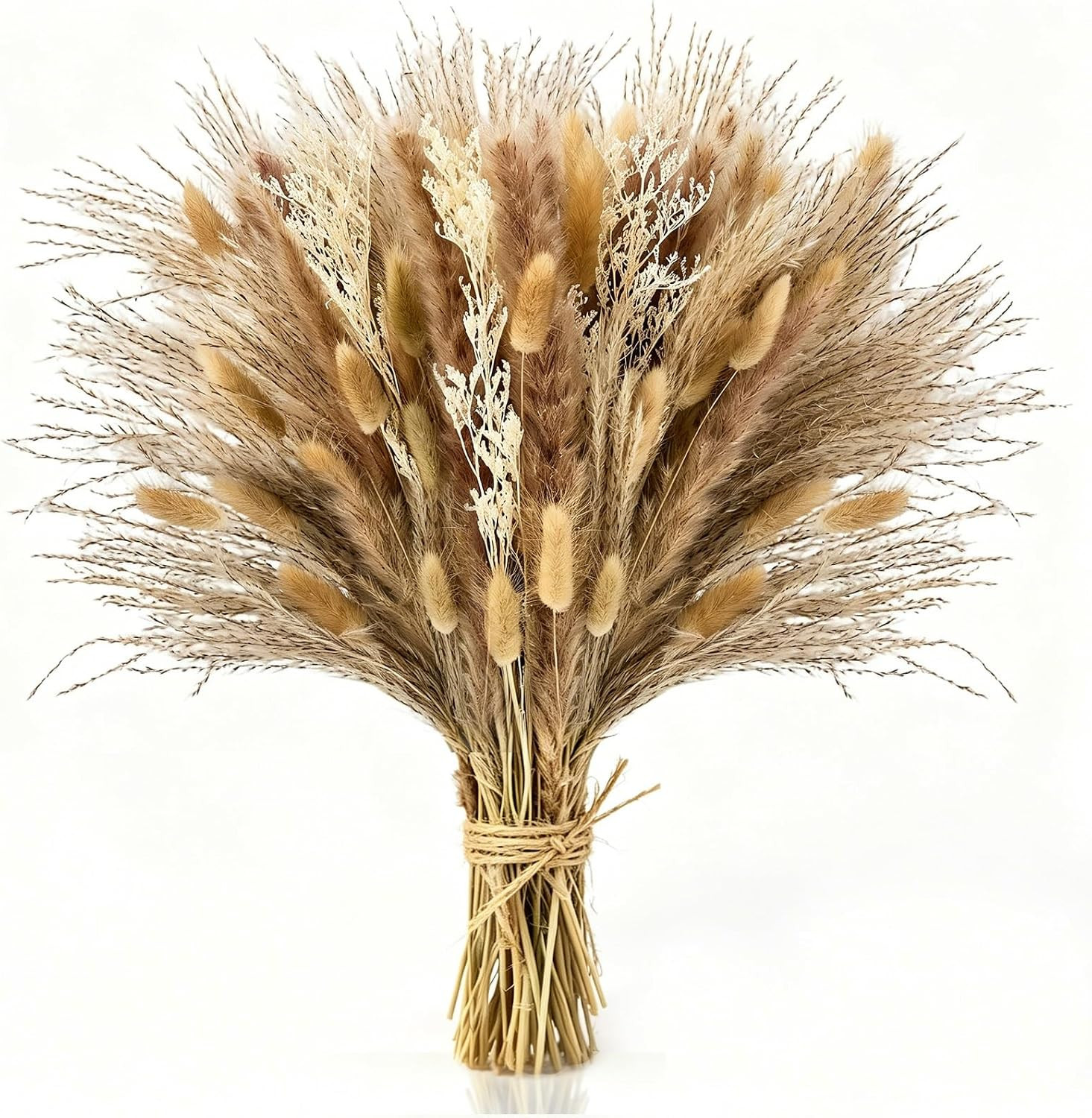 Luvano 100 Pcs Pampas Grass Boho Decor, 17" Dried Flowers Bouquet for Vase, Crafts, Bohemian Wall Art, Western Home, Living Room, Bedroom, Fall Wedding Table & Rustic Farmhouse | Amazon (US)