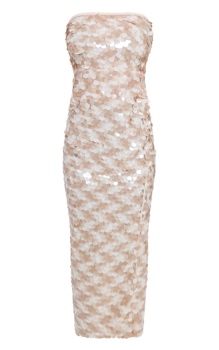 Gold Large Sequin Bandeau Maxi Dress | PrettyLittleThing US
