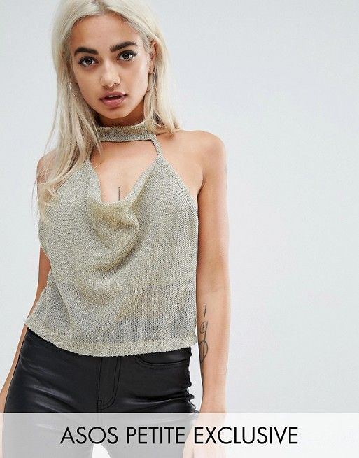 ASOS PETITE Top with Cowl Neck in Chain Mail | ASOS US