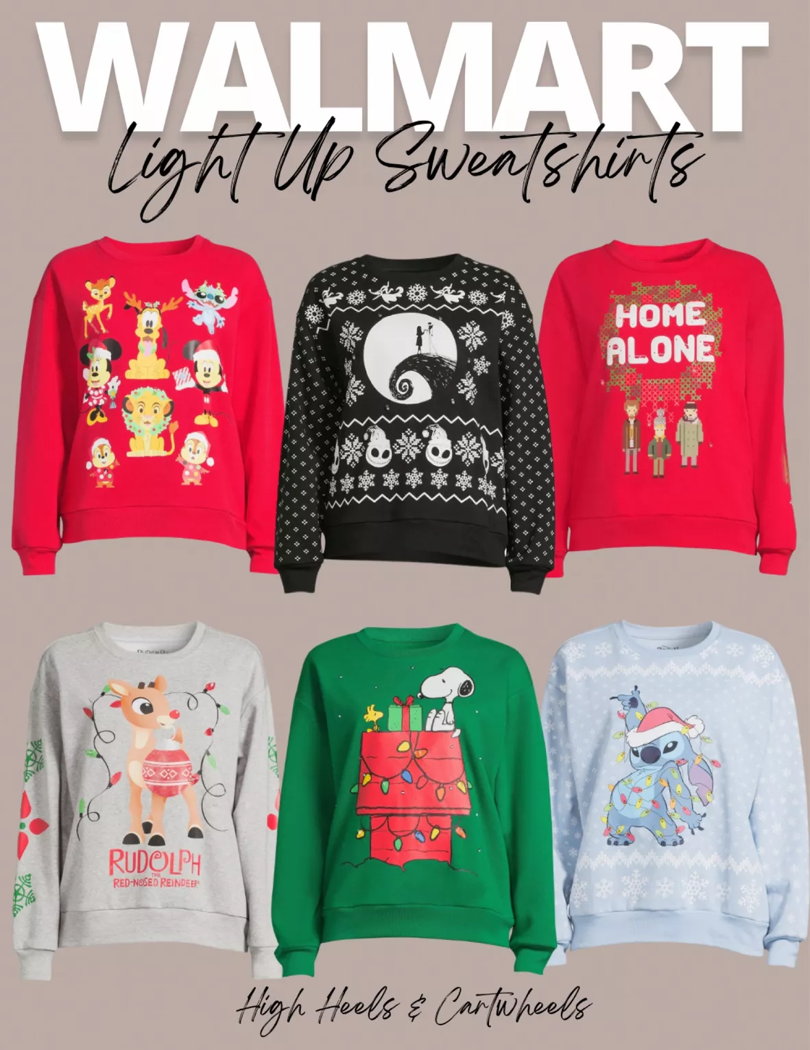 Disney 100 Women's Juniors Light- Up Christmas Sweatshirt, Sizes XS-XXXL