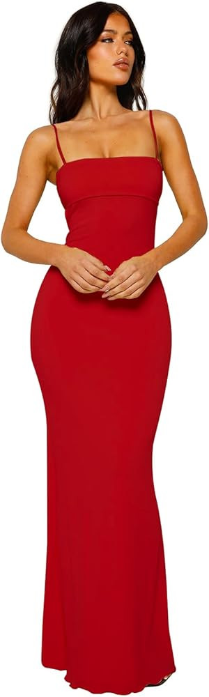 Women's Cutout Backless Maxi Dress Sexy Sleeveless Tight Slip Spaghetti Strap Long Dresses | Amazon (US)