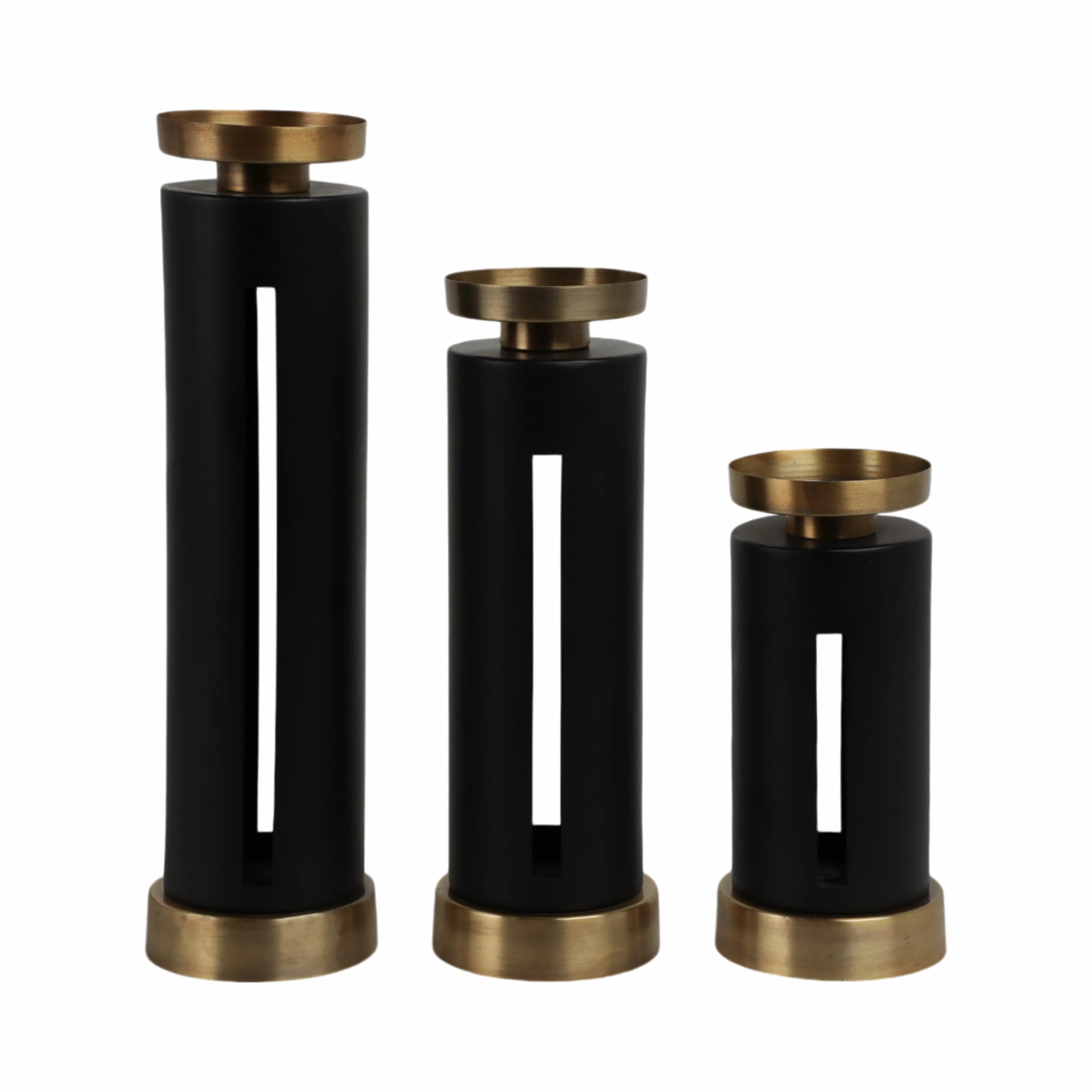 Set Of 3 9/12/15" Hibbing Black And Gold Candlesticks (Set of 3) | Perigold