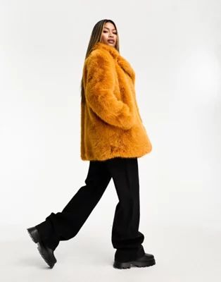 Jayley faux fur short coat in burnt orange | ASOS (Global)