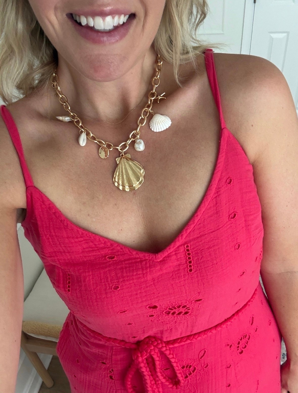 New charm necklace!! 
wearing a med in the dress! 
Fb