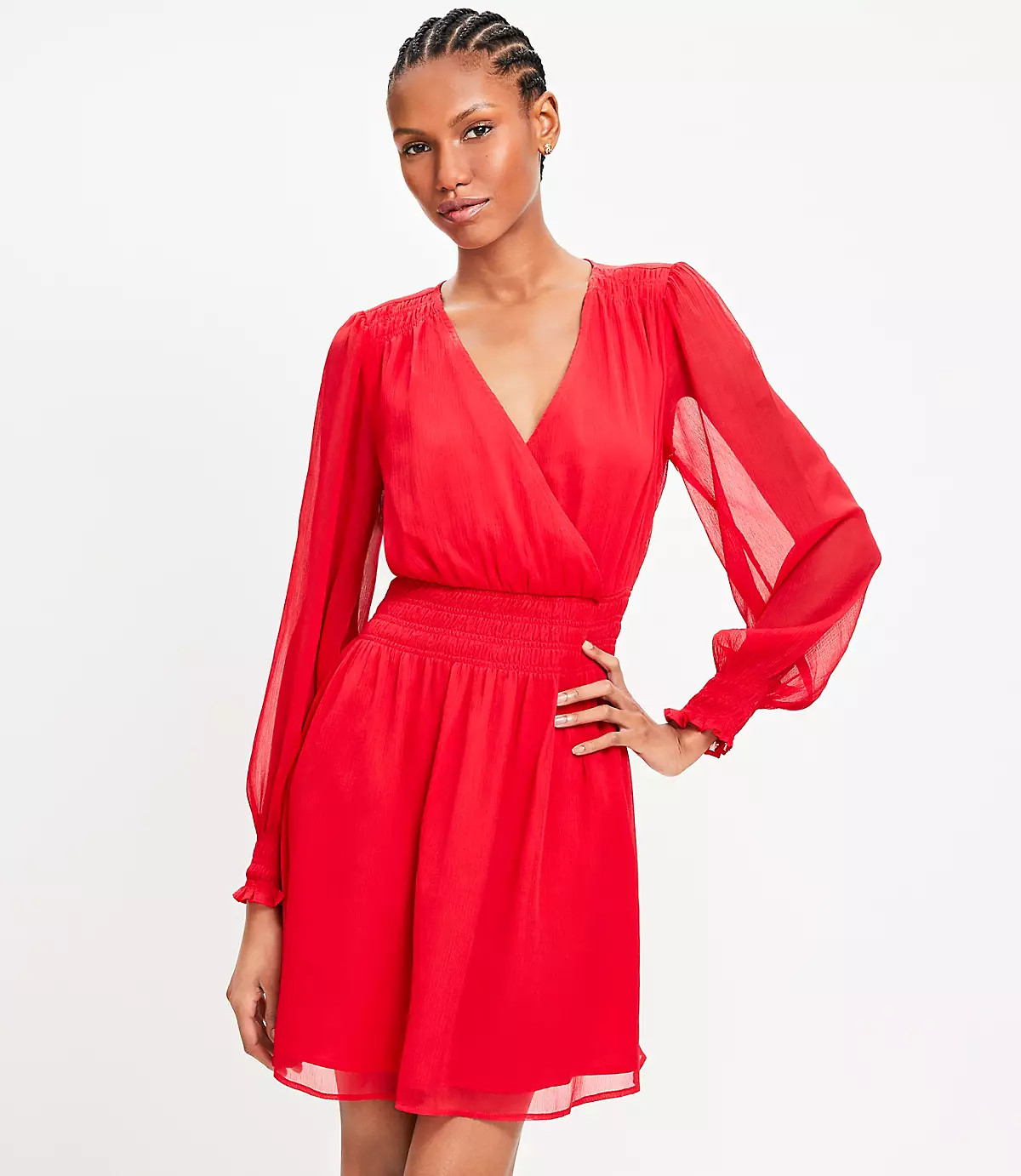 Smocked Crossover Flare Dress | LOFT