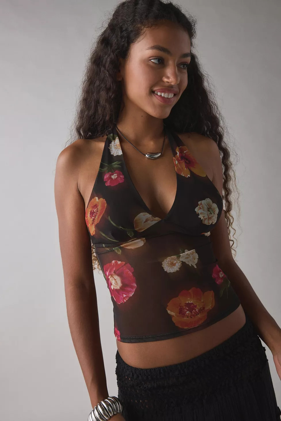 Silence + Noise Camellia Mesh Halter Top | Urban Outfitters (US and RoW)