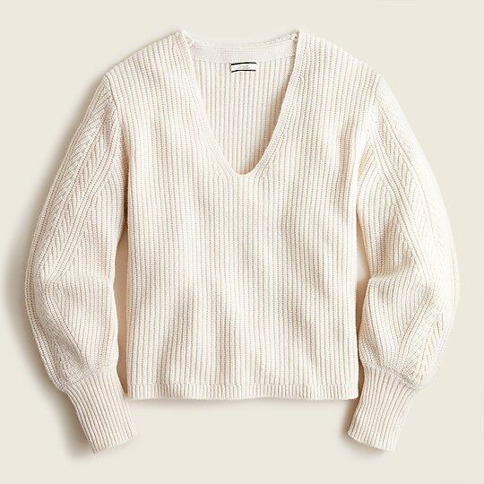 Cashmere balloon-sleeve V-neck sweater | J.Crew US