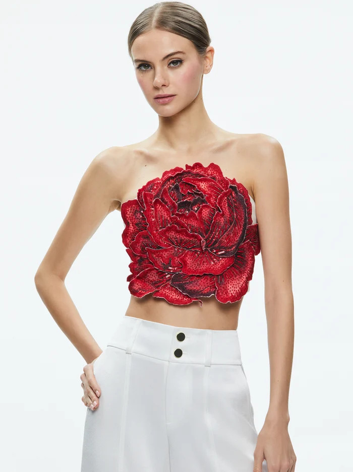 RANDIE FLORAL APPLIQUE CROP TOP | Alice + Olivia