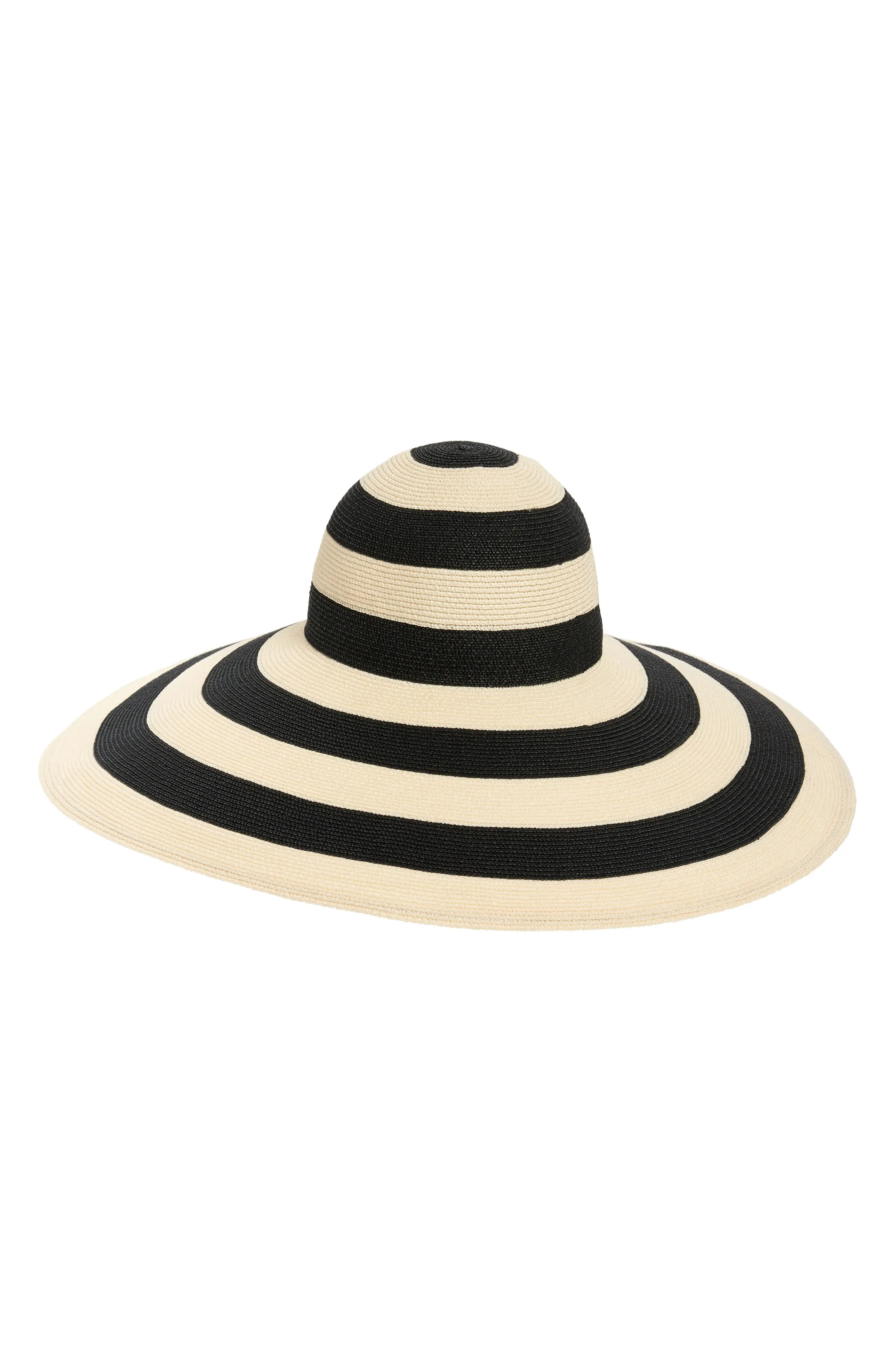 Eugenia Kim Sunny Stripe Woven Wide Brim Sun Hat in Ivory/Black at Nordstrom | Nordstrom
