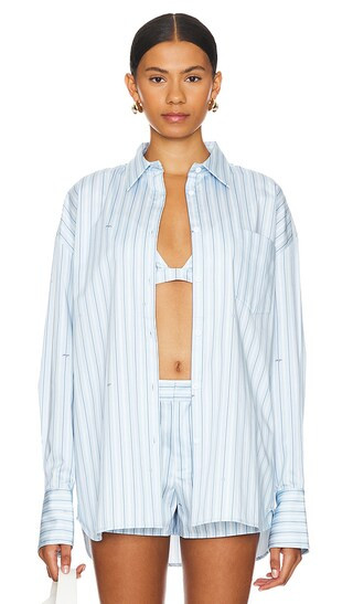 Louise Shirt in Powder Blue Stripe | Revolve Clothing (Global)