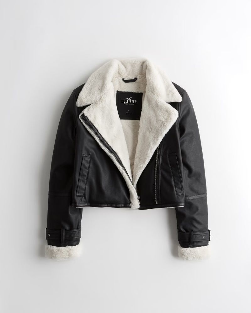 Girls Crop Faux Leather Biker Jacket | Girls Jackets & Coats | HollisterCo.com | Hollister (US)