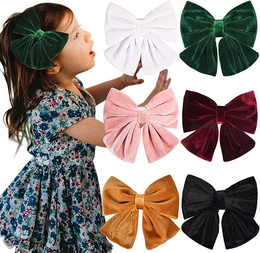 Velvet Hair Bows Clips 6" 6PCS Big Boutique Alligator Clips Vintage Accessories for Girls Baby To... | Amazon (US)