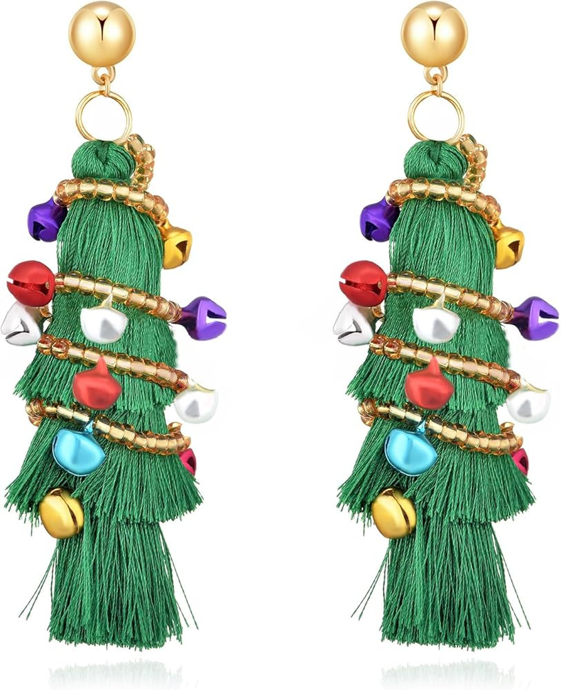 Merry Christmas Earrings Rhinestone Statement Earrings Xmas Tree Bow Bulbs Cane Reindeer Santa Sn... | Amazon (US)