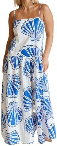 Women Bohemian Graphic Maxi Dress Spaghetti Strap Flowy Cami Dress Floral Tiered Sundress Y2K Sum... | Amazon (US)