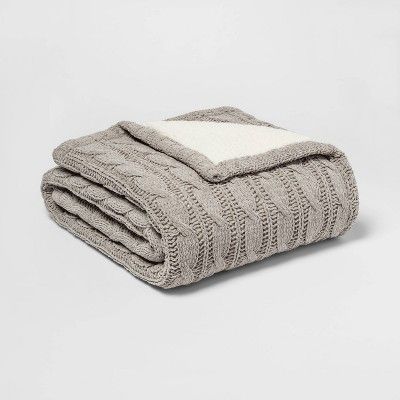 Solid Cable Knit Chenille with Sherpa Reverse Throw Blanket - Threshold™ | Target