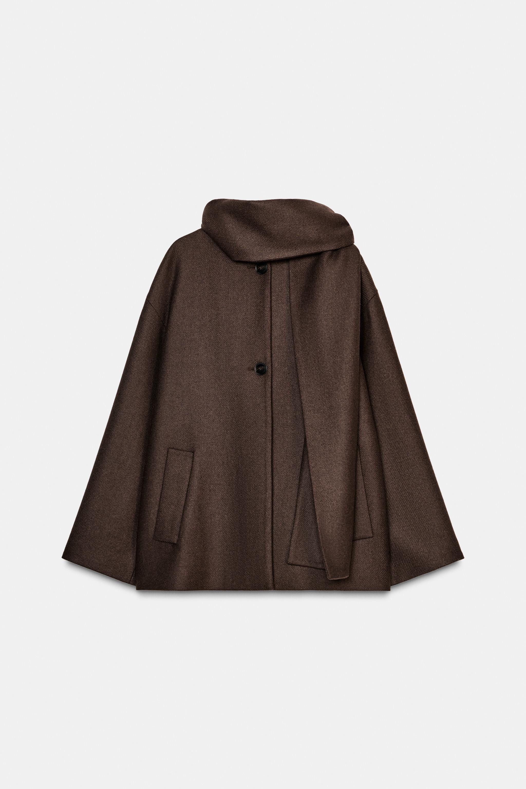 CROPPED WOOL COAT WITH SCARF | Zara UK