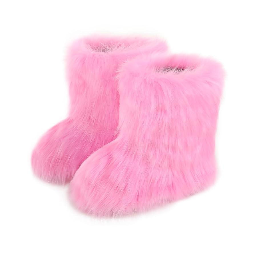 Women's Faux Fur Boots Furry Snow Boots Fuzzy Winter Shoes Fluffy Mid-Calf Flat Boots | Amazon (US)