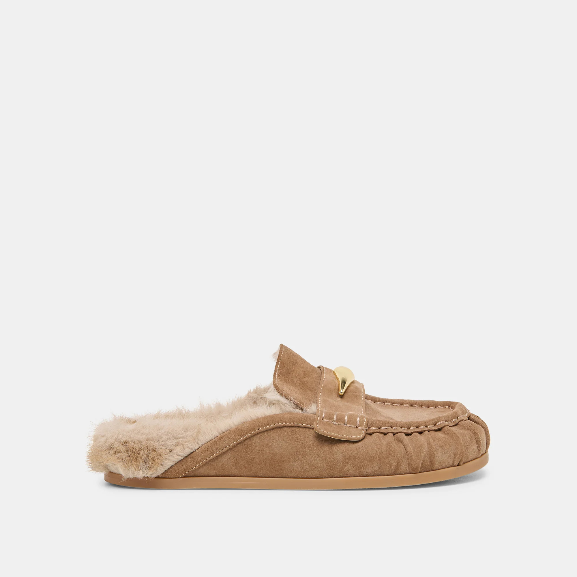 Jodero Plush Flats Mushroom Suede | DolceVita.com