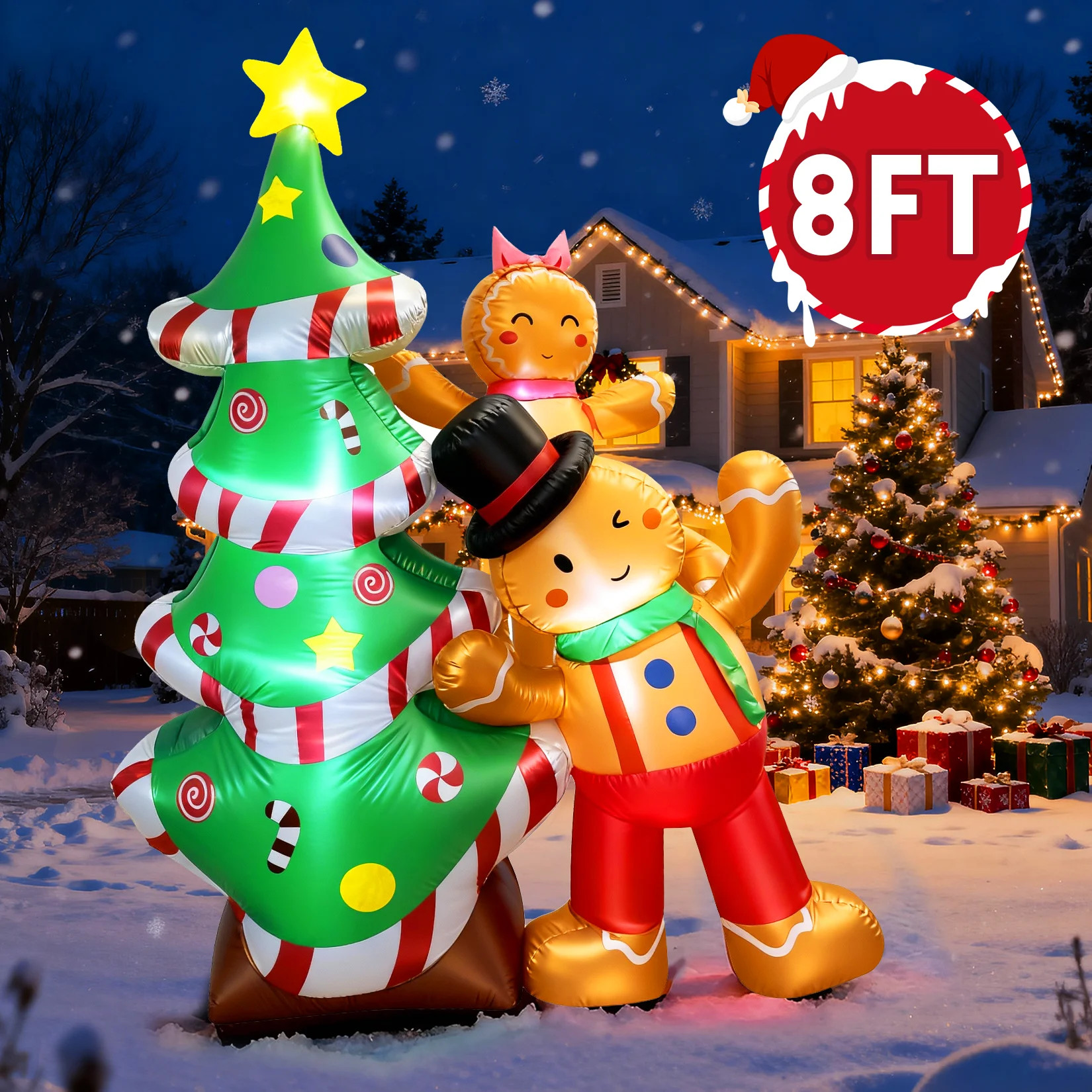 GVDV 8FT Christmas Inflatables Outdoor Decorations, Blow Up Yard Decoration(Gingerbread Man & Chr... | Walmart (US)