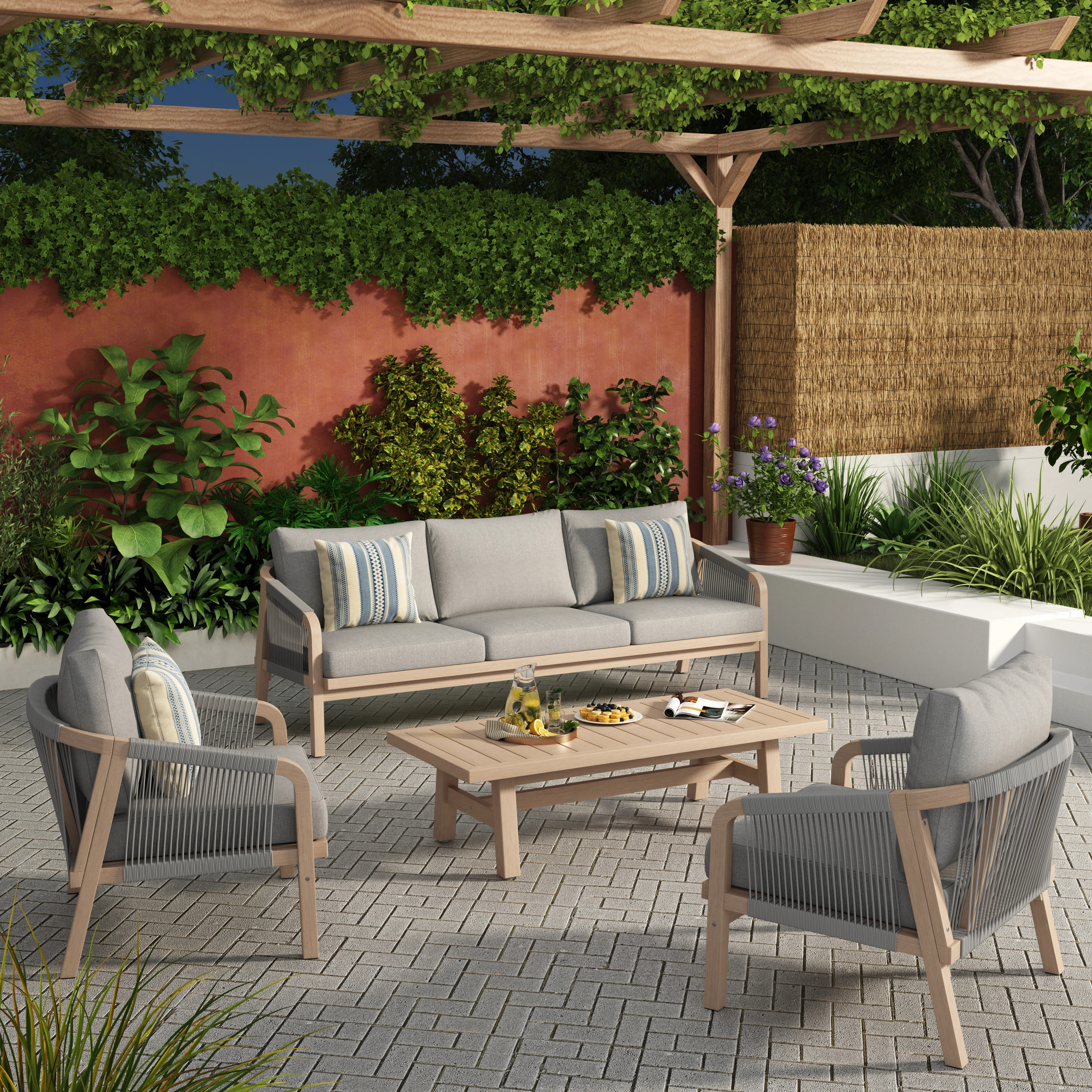 5-Person Outdoor Acacia Wood Conversation Set With Cushions And Table | Wayfair North America