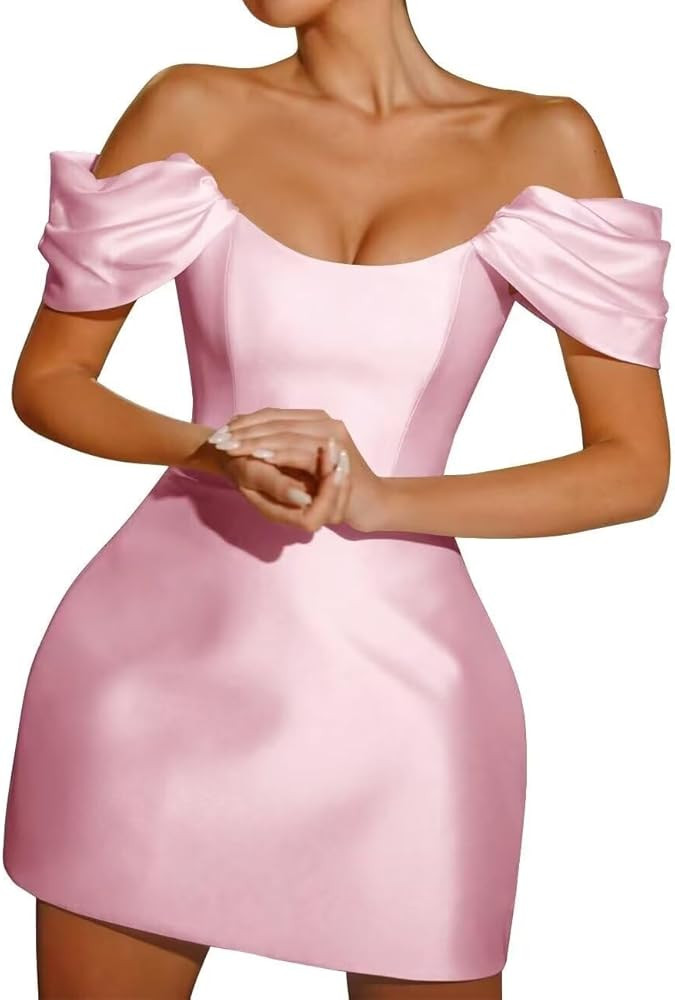 Satin Short Homecoming Dresses 2026 Off Shoulder Teens Prom Dress A Line Short Bridal Gowns for W... | Amazon (US)