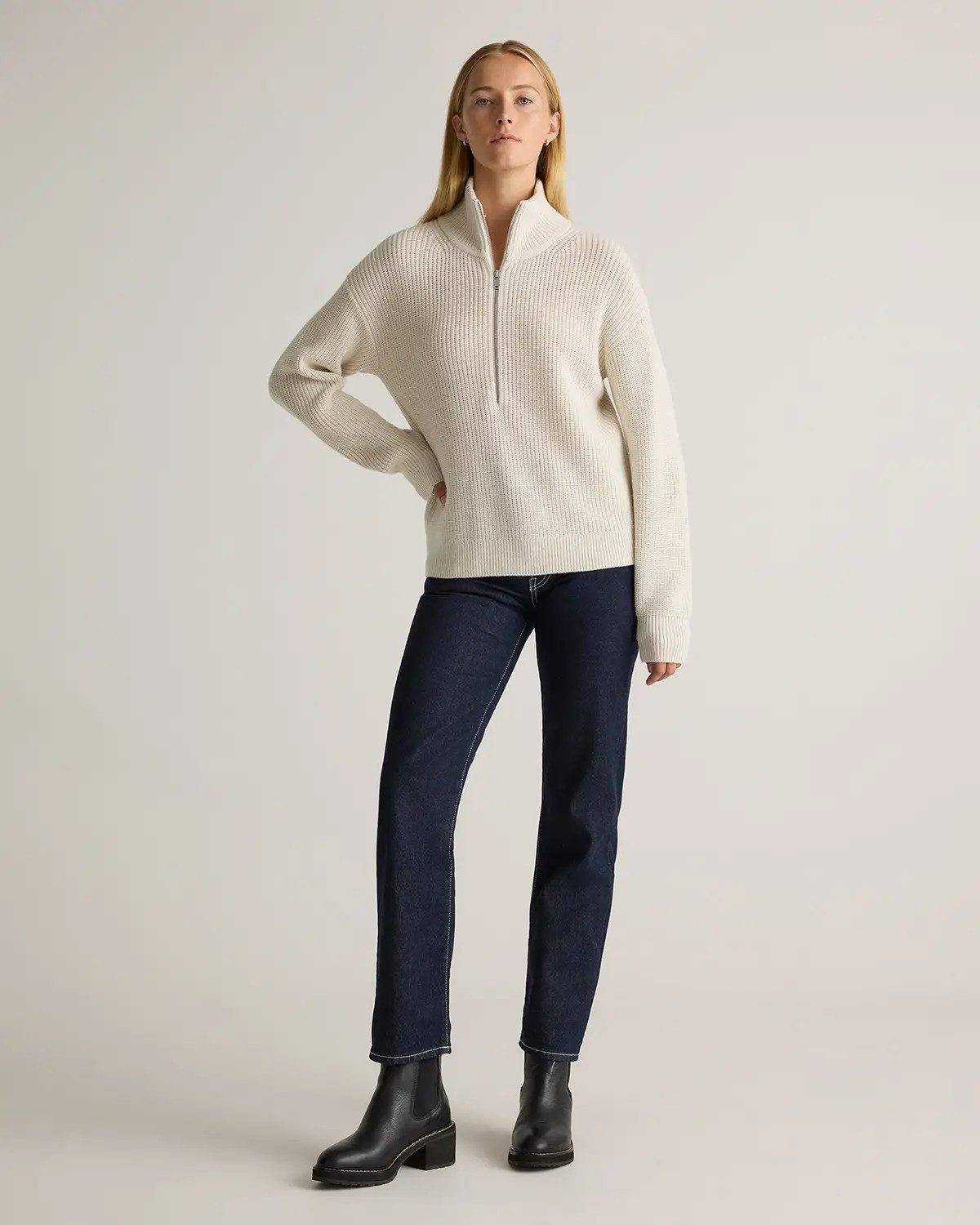 Australian Merino Wool Half Zip Sweater in Heather Bone | Quince