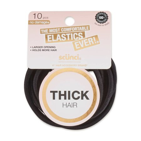 Scunci Basics Comfy No-Damage Elastic Hair Ties Thick Black 10-Count | Walmart (US)