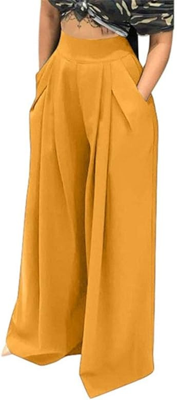 NRTHYE Womens Palazzo Long Pants High Waist Wide Leg Stretchy Loose Fit Casual Trousers with Pock... | Amazon (US)
