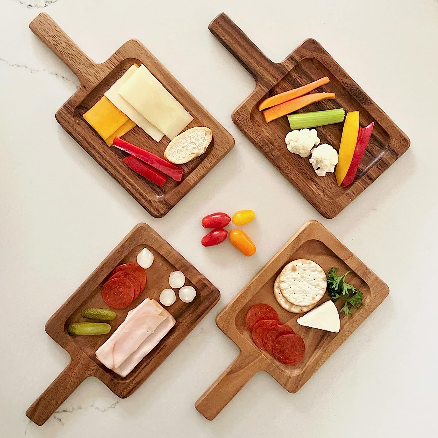 4 Acacia Wood Individual Paddle Serving Trays, Perfect for Serving, Sushi, Cheese, Hors d'oeuvre,... | Amazon (US)