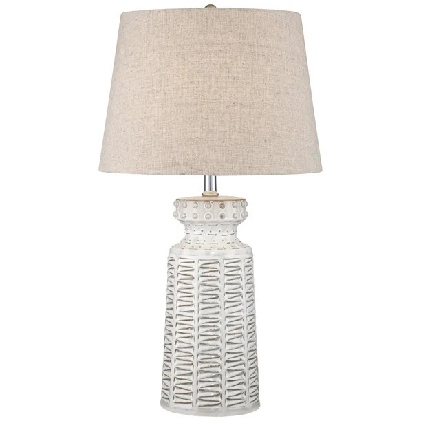 360 Lighting Country Cottage Table Lamp Ceramic Rustic Cream White Glaze Linen Tapered Drum Shade... | Walmart (US)