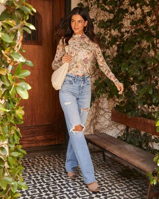 Nasha Floral Mesh Mock Neck Top Cream / S | VICI